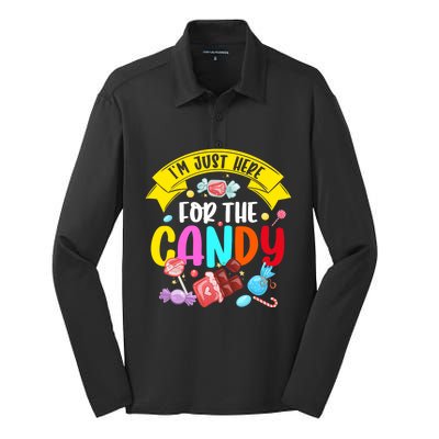 IM Just Here For The Candy Funny Halloween Food Humor Silk Touch Performance Long Sleeve Polo