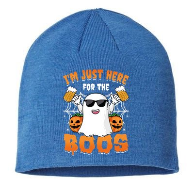 IM Just Here For The Boos Party Funny Halloween Ghost Cute Gift Sustainable Beanie