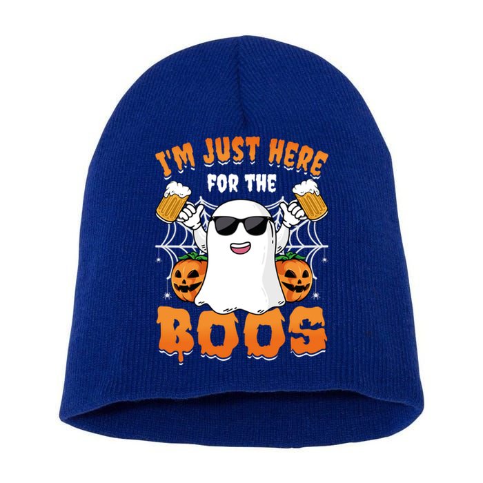 IM Just Here For The Boos Party Funny Halloween Ghost Cute Gift Short Acrylic Beanie