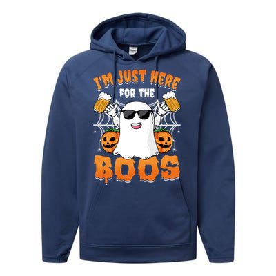 IM Just Here For The Boos Party Funny Halloween Ghost Cute Gift Performance Fleece Hoodie