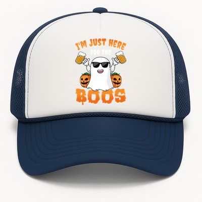 IM Just Here For The Boos Party Funny Halloween Ghost Cute Gift Trucker Hat