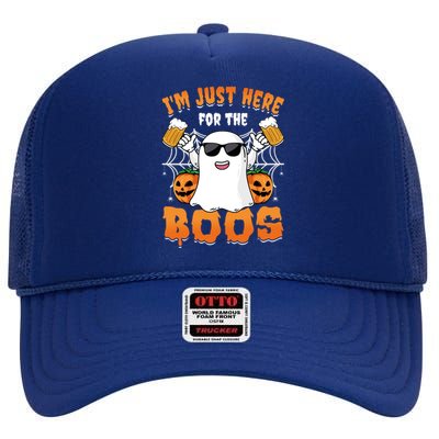 IM Just Here For The Boos Party Funny Halloween Ghost Cute Gift High Crown Mesh Back Trucker Hat