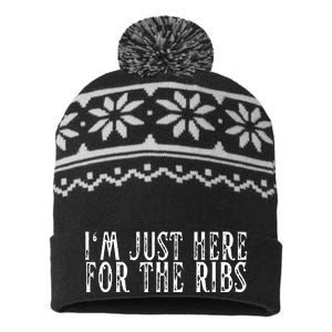 Im Just Here For The Ribs BBQ Grill Smoker Barbecue Chef USA-Made Snowflake Beanie