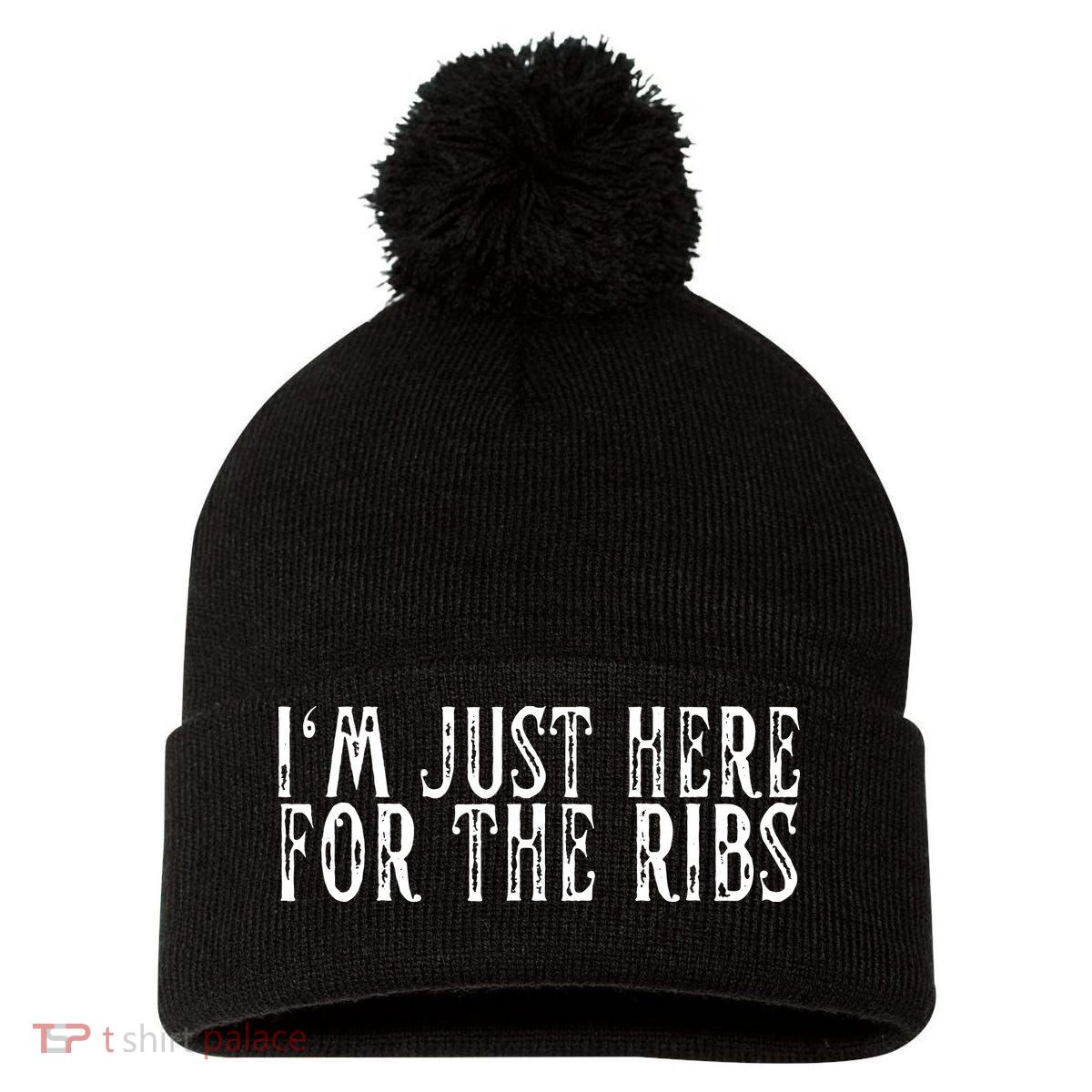 Im Just Here For The Ribs BBQ Grill Smoker Barbecue Chef Pom Pom 12in Knit Beanie