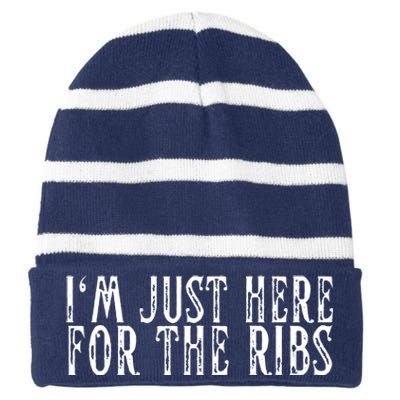 Im Just Here For The Ribs BBQ Grill Smoker Barbecue Chef Striped Beanie with Solid Band