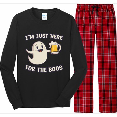 IM Just Here For The Boos Halloween Ghost Ing Beer Cool Gift Long Sleeve Pajama Set