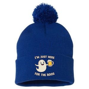 IM Just Here For The Boos Halloween Ghost Ing Beer Cool Gift Pom Pom 12in Knit Beanie