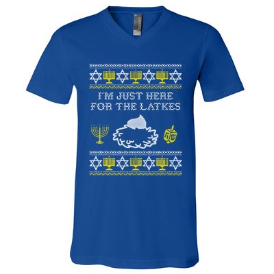 I'm Just Here For The Latkes Hannukah Channukah Jewish Funny Gift Cool Gift V-Neck T-Shirt