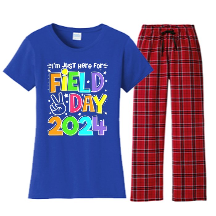 IM Just Here For Field Day 2024 For Teacher Field Day Gift Women's Flannel Pajama Set