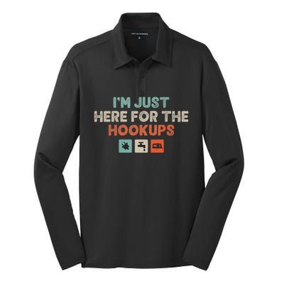 IM Just Here For The Hookups Funny Camp Rv Camper Camping Silk Touch Performance Long Sleeve Polo