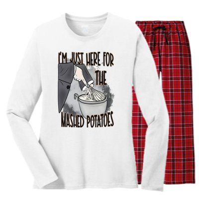 I'm Just Here For The Mashed Potatoes Cute Thanksgiving Food Women's Long Sleeve Flannel Pajama Set 