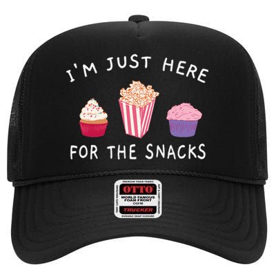 Im Just Here For The Snacks Food Cook Funny Family Vacation High Crown Mesh Back Trucker Hat