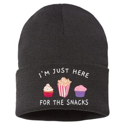 Im Just Here For The Snacks Food Cook Funny Family Vacation Sustainable Knit Beanie