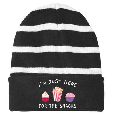 Im Just Here For The Snacks Food Cook Funny Family Vacation Striped Beanie with Solid Band