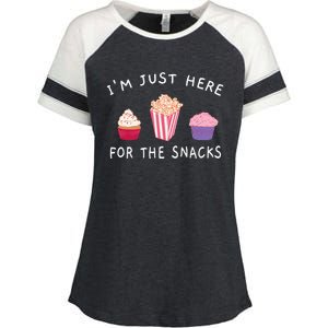 Im Just Here For The Snacks Food Cook Funny Family Vacation Enza Ladies Jersey Colorblock Tee