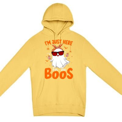 Im Just Here For The Boos Funny Halloween Ghost Wine Gift Premium Pullover Hoodie