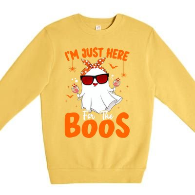 Im Just Here For The Boos Funny Halloween Ghost Wine Gift Premium Crewneck Sweatshirt