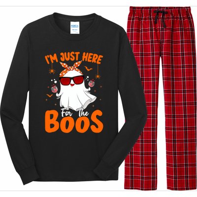 Im Just Here For The Boos Funny Halloween Ghost Wine Gift Long Sleeve Pajama Set