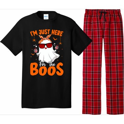 Im Just Here For The Boos Funny Halloween Ghost Wine Gift Pajama Set