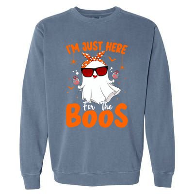 Im Just Here For The Boos Funny Halloween Ghost Wine Gift Garment-Dyed Sweatshirt