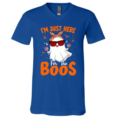 Im Just Here For The Boos Funny Halloween Ghost Wine Gift V-Neck T-Shirt