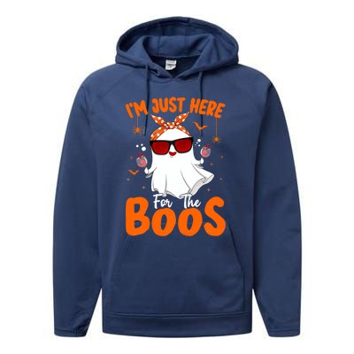 Im Just Here For The Boos Funny Halloween Ghost Wine Gift Performance Fleece Hoodie