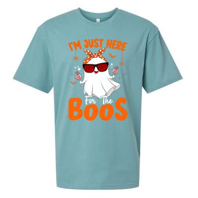 Im Just Here For The Boos Funny Halloween Ghost Wine Gift Sueded Cloud Jersey T-Shirt