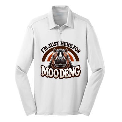 IM Just Here For Moo Deng Cute Baby Hippo 2024 Meme Silk Touch Performance Long Sleeve Polo