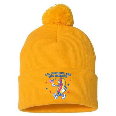 I'm Just Here For The Wieners Funny Fourth of July Pom Pom 12in Knit Beanie