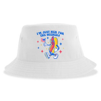 I'm Just Here For The Wieners Funny Fourth of July Sustainable Bucket Hat