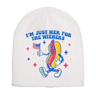 I'm Just Here For The Wieners Funny Fourth of July Short Acrylic Beanie