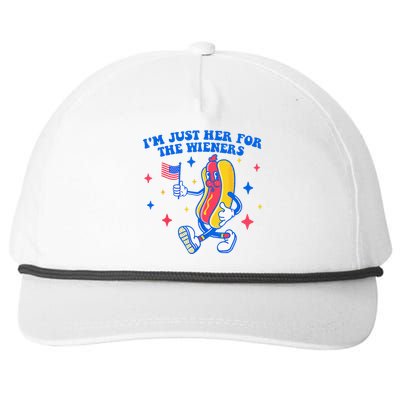 I'm Just Here For The Wieners Funny Fourth of July Snapback Five-Panel Rope Hat