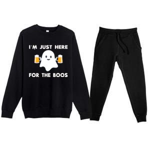 IM Just Here For The Boos Cool Gift Funny Halloween Beer Gift Premium Crewneck Sweatsuit Set