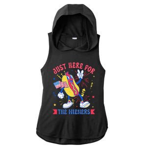 IM Just Here For The Wieners Funny Hot Dog 4th Of July Ladies PosiCharge Tri-Blend Wicking Draft Hoodie Tank