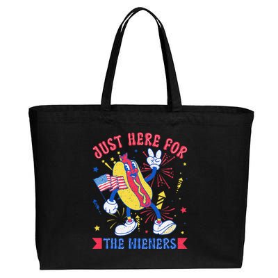 IM Just Here For The Wieners Funny Hot Dog 4th Of July Cotton Canvas Jumbo Tote