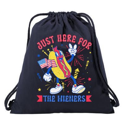 IM Just Here For The Wieners Funny Hot Dog 4th Of July Drawstring Bag