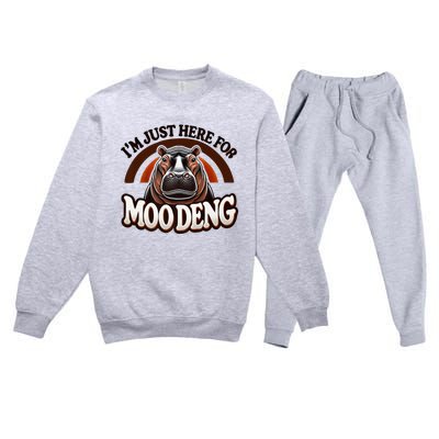 IM Just Here For Moo Deng Cute Baby Hippo 2024 Meme Vintage Rainbow Premium Crewneck Sweatsuit Set