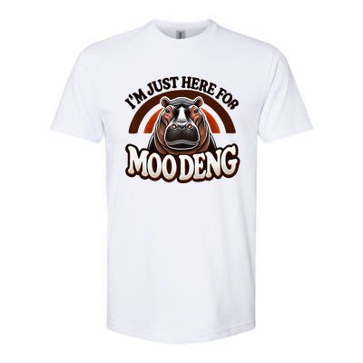 IM Just Here For Moo Deng Cute Baby Hippo 2024 Meme Vintage Rainbow Softstyle CVC T-Shirt