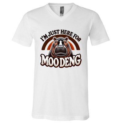 IM Just Here For Moo Deng Cute Baby Hippo 2024 Meme Vintage Rainbow V-Neck T-Shirt