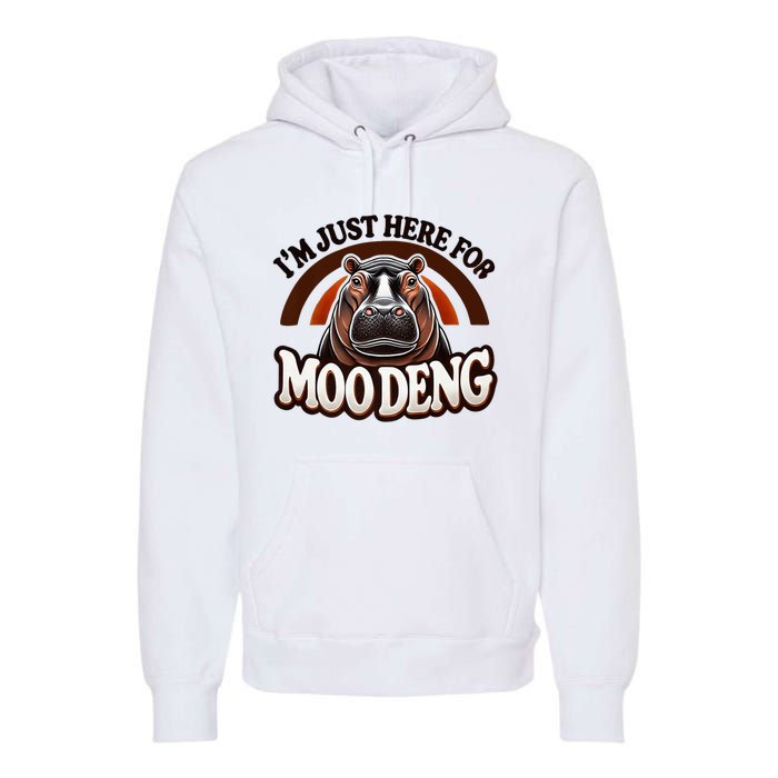 IM Just Here For Moo Deng Cute Baby Hippo 2024 Meme Vintage Rainbow Premium Hoodie