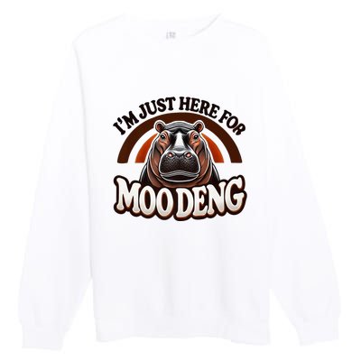 IM Just Here For Moo Deng Cute Baby Hippo 2024 Meme Vintage Rainbow Premium Crewneck Sweatshirt