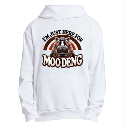 IM Just Here For Moo Deng Cute Baby Hippo 2024 Meme Vintage Rainbow Urban Pullover Hoodie