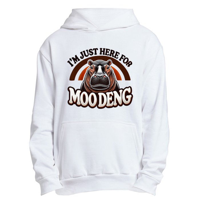 IM Just Here For Moo Deng Cute Baby Hippo 2024 Meme Vintage Rainbow Urban Pullover Hoodie