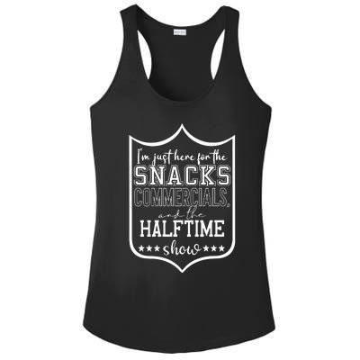 IM Just Here For The Food And Commercials Halftime Show Game Day Ladies PosiCharge Competitor Racerback Tank