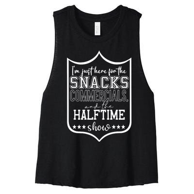 IM Just Here For The Food And Commercials Halftime Show Game Day Women's Racerback Cropped Tank