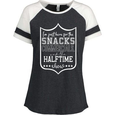 IM Just Here For The Food And Commercials Halftime Show Game Day Enza Ladies Jersey Colorblock Tee