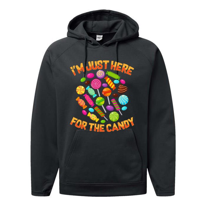 Im Just Here For The Candy Funny Halloween Pun Performance Fleece Hoodie