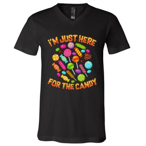 Im Just Here For The Candy Funny Halloween Pun V-Neck T-Shirt