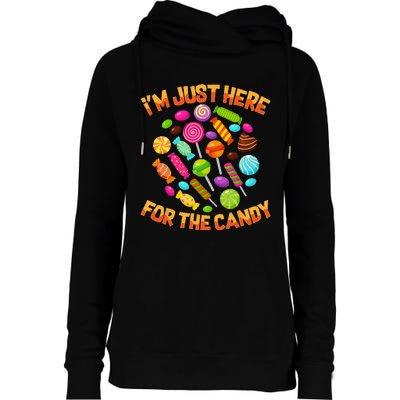 Im Just Here For The Candy Funny Halloween Pun Womens Funnel Neck Pullover Hood