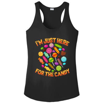 Im Just Here For The Candy Funny Halloween Pun Ladies PosiCharge Competitor Racerback Tank